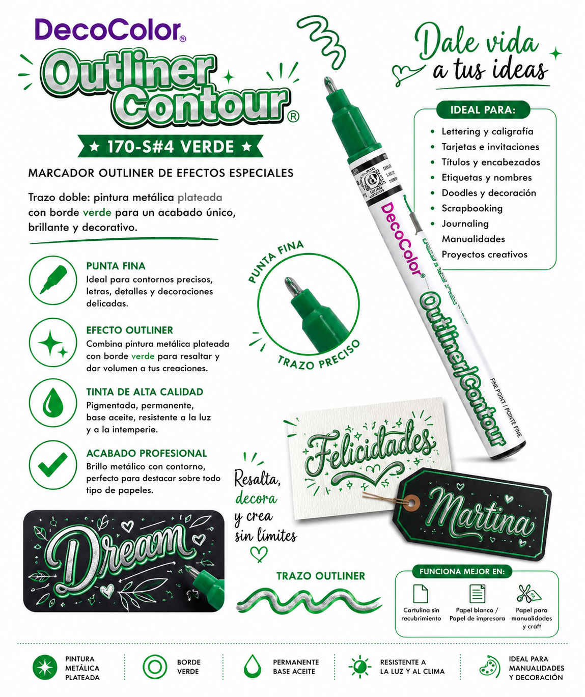 Marcador DecoColor Outliner Verde