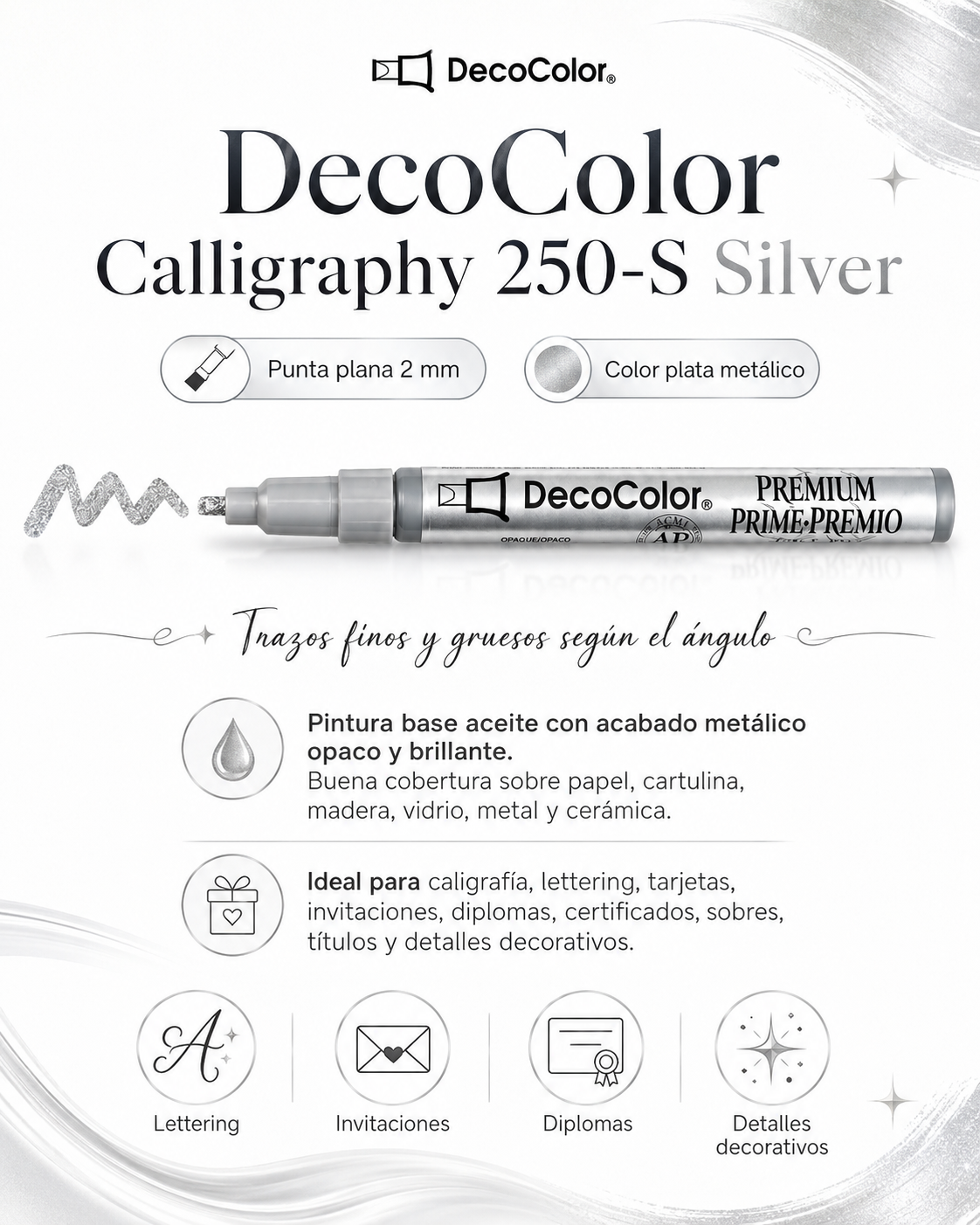 Marcador DecoColor Caligra. Plata