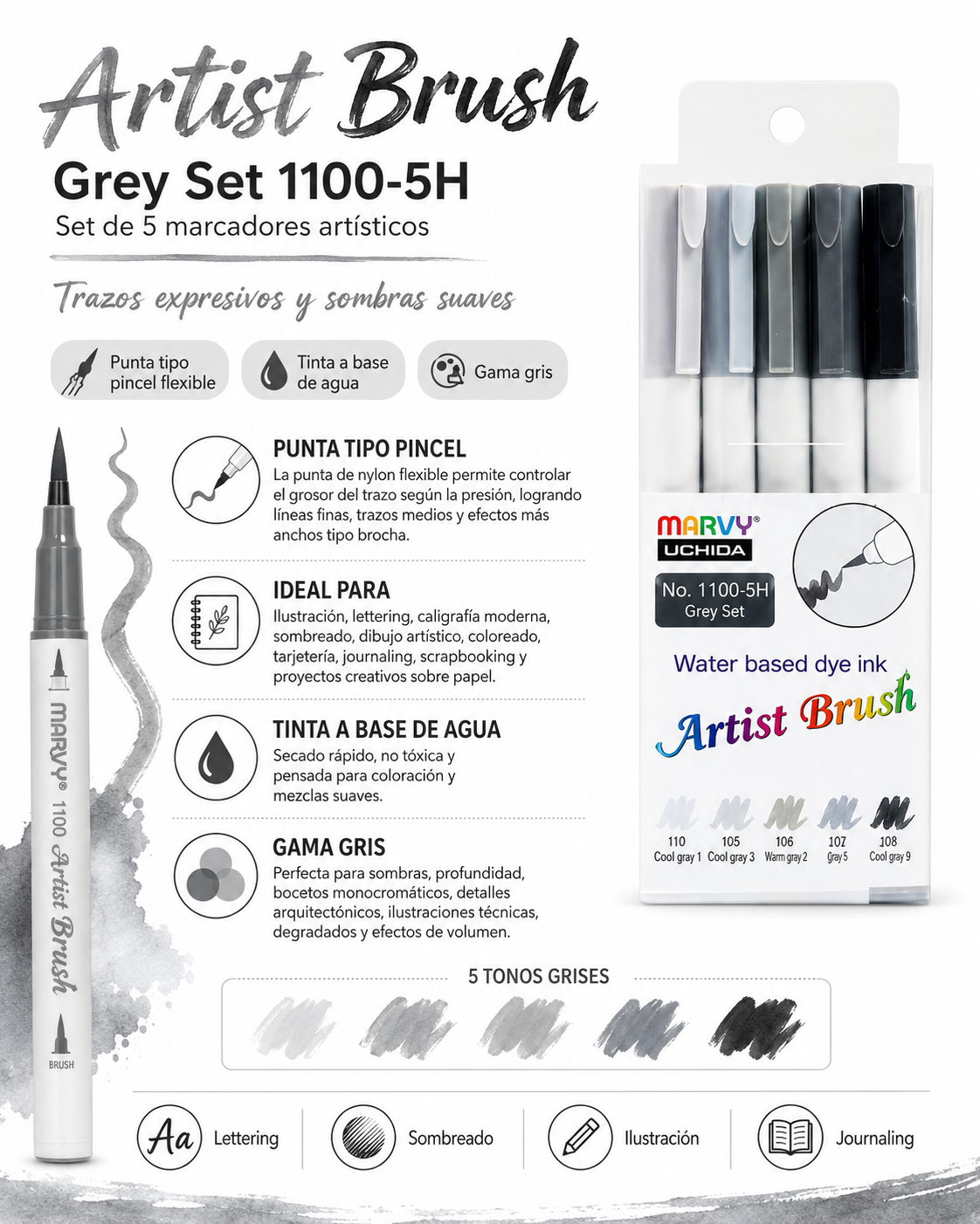 Set Brush Gris 5 Unidades
