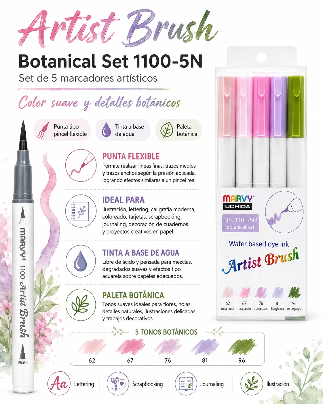 Set Brush Botánico 5 Unidades