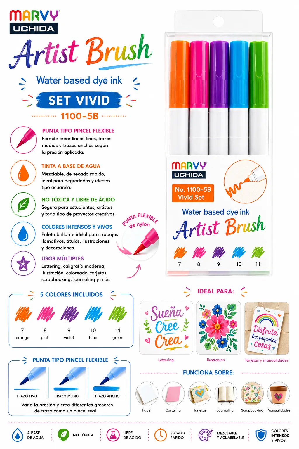Set Brush Vivid 5 Unidades