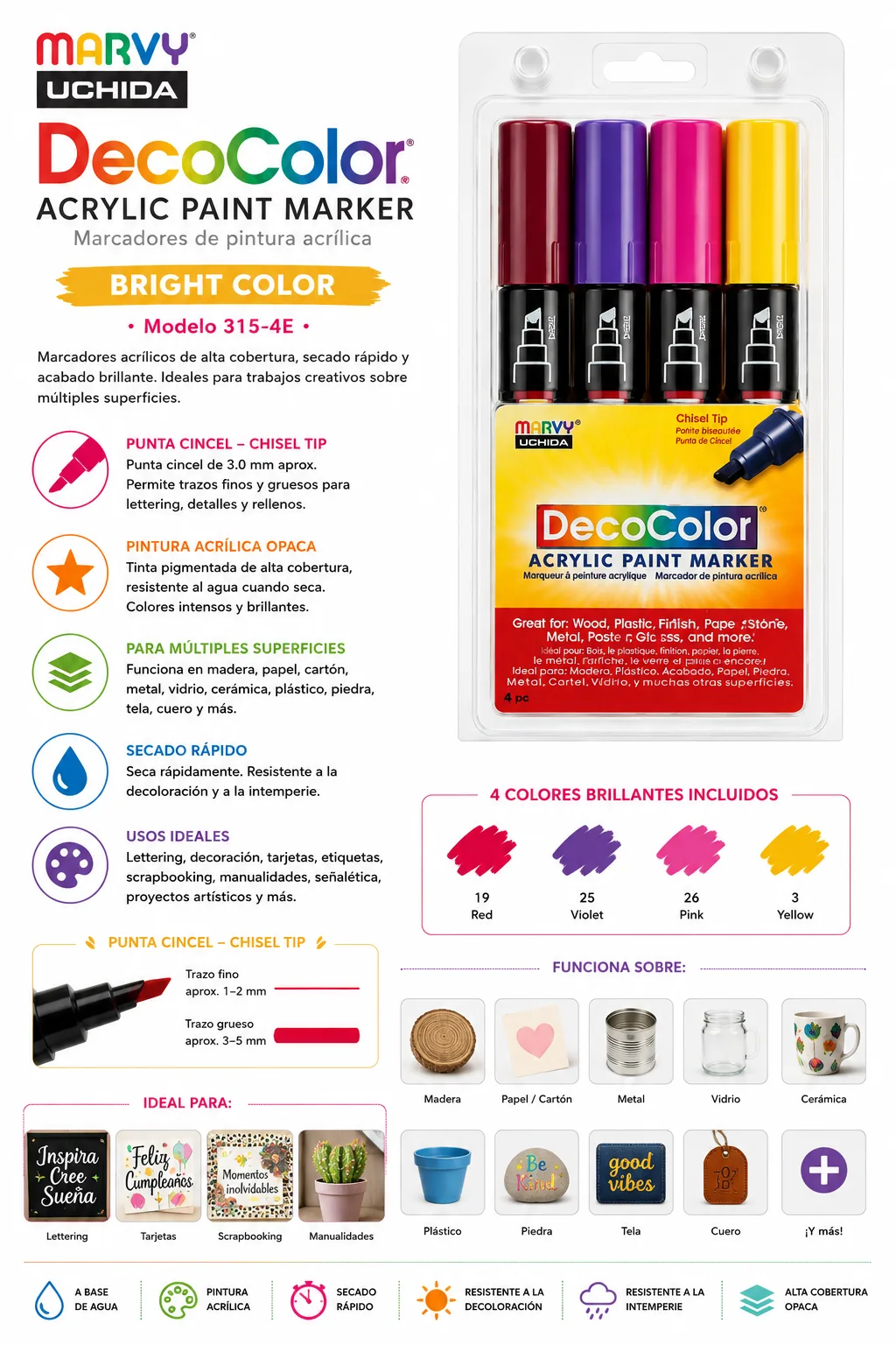 Set DecoColor Acrílico 4 Unidades