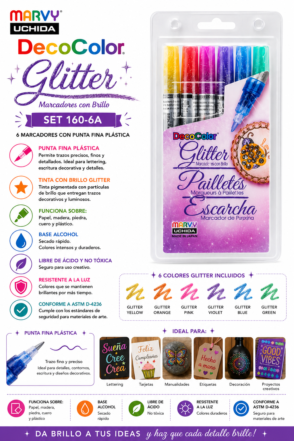 Set DecoColor Glitter 6 Unidades
