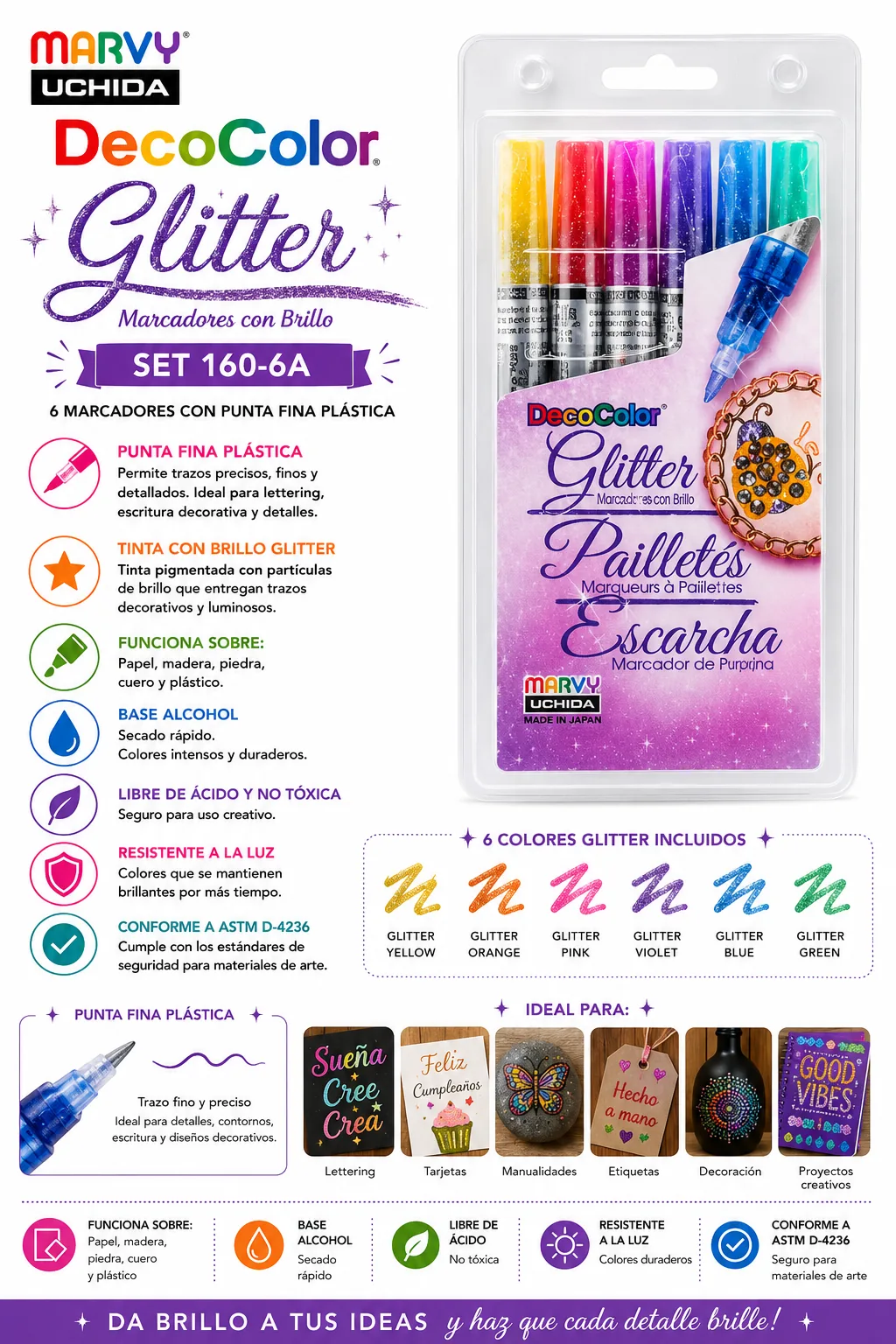 Set DecoColor Glitter 6 Unidades