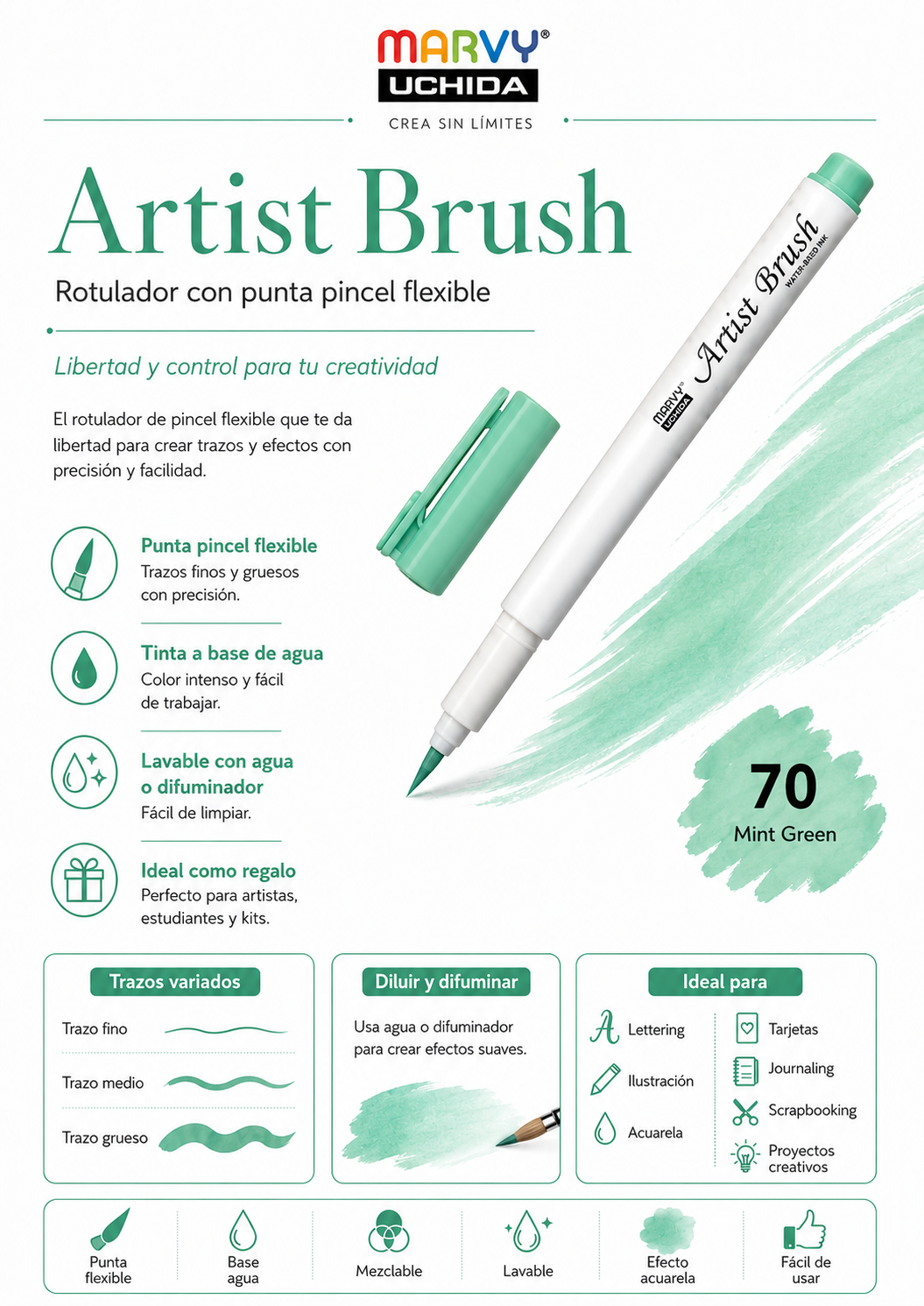 Marvy Artist Brush 70 Menta