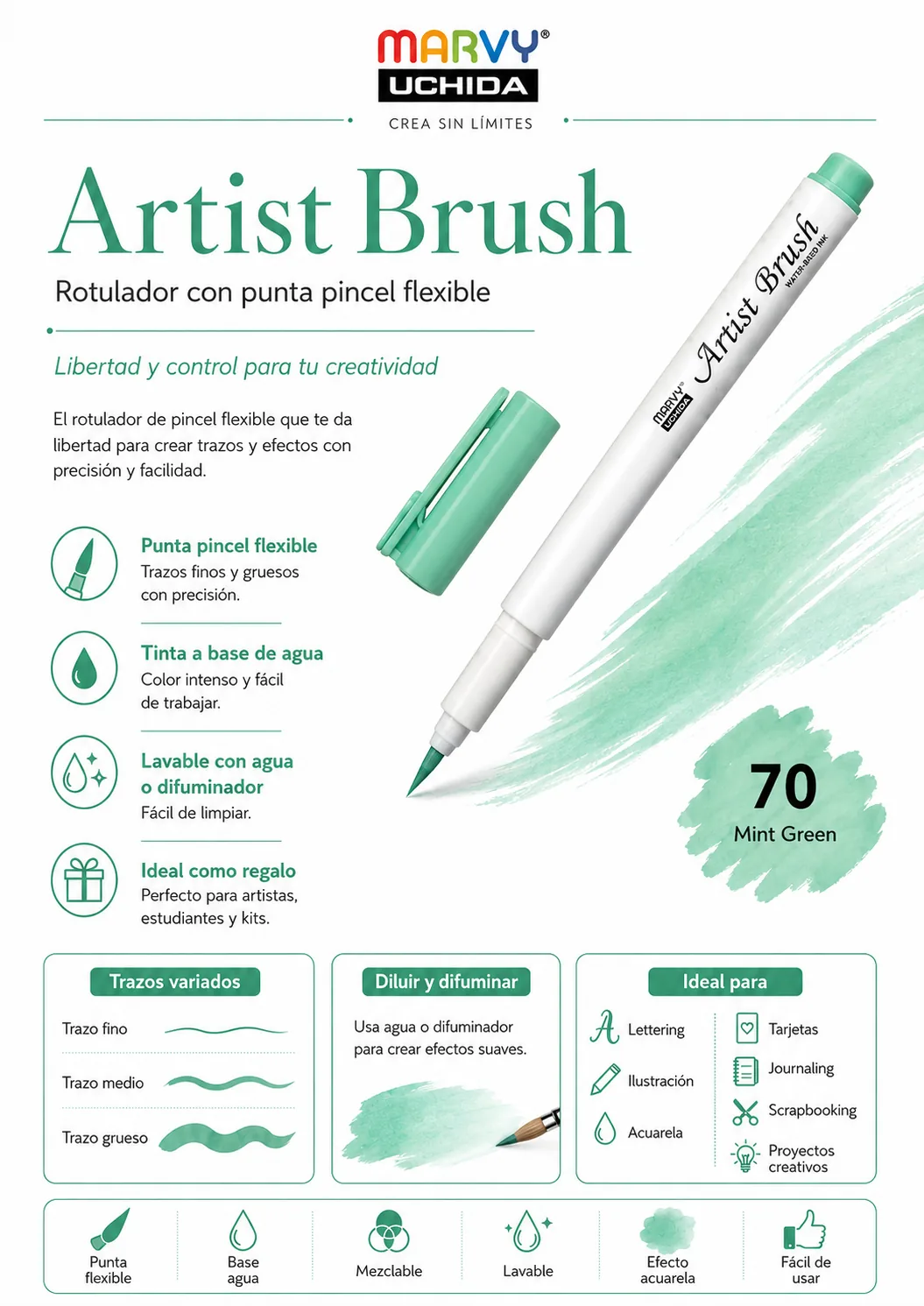 Marvy Artist Brush 70 Menta