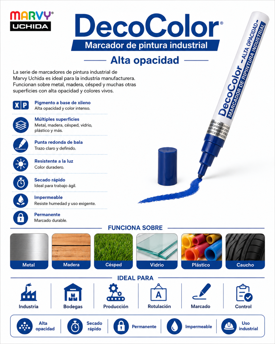 Marcador Industrial 728 Azul