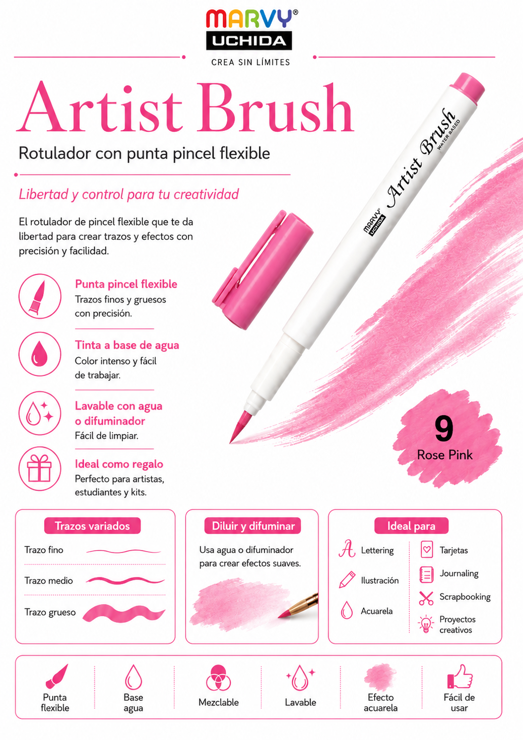Marvy Artist Brush 9 Pink