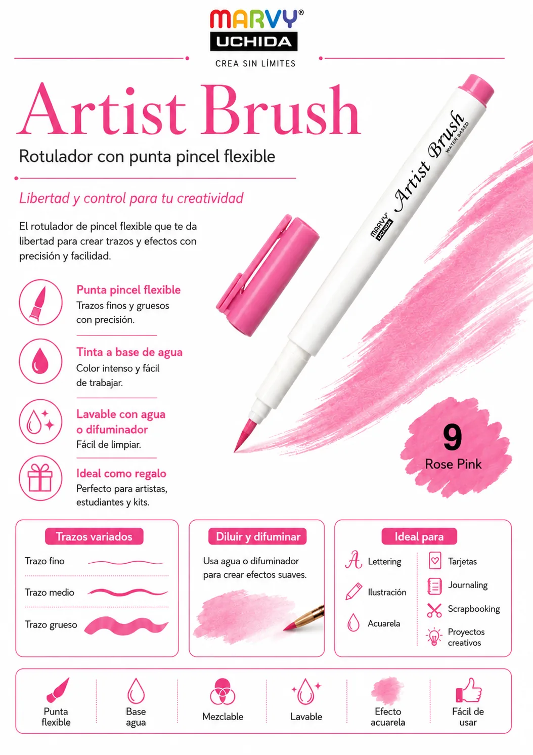 Marvy Artist Brush 9 Pink