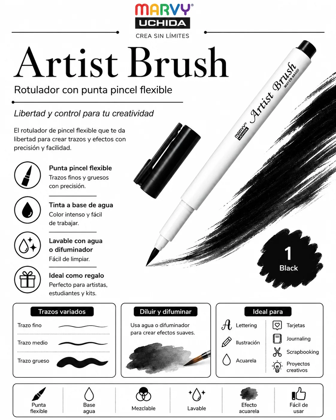 Marvy Artist Brush 1 Negro