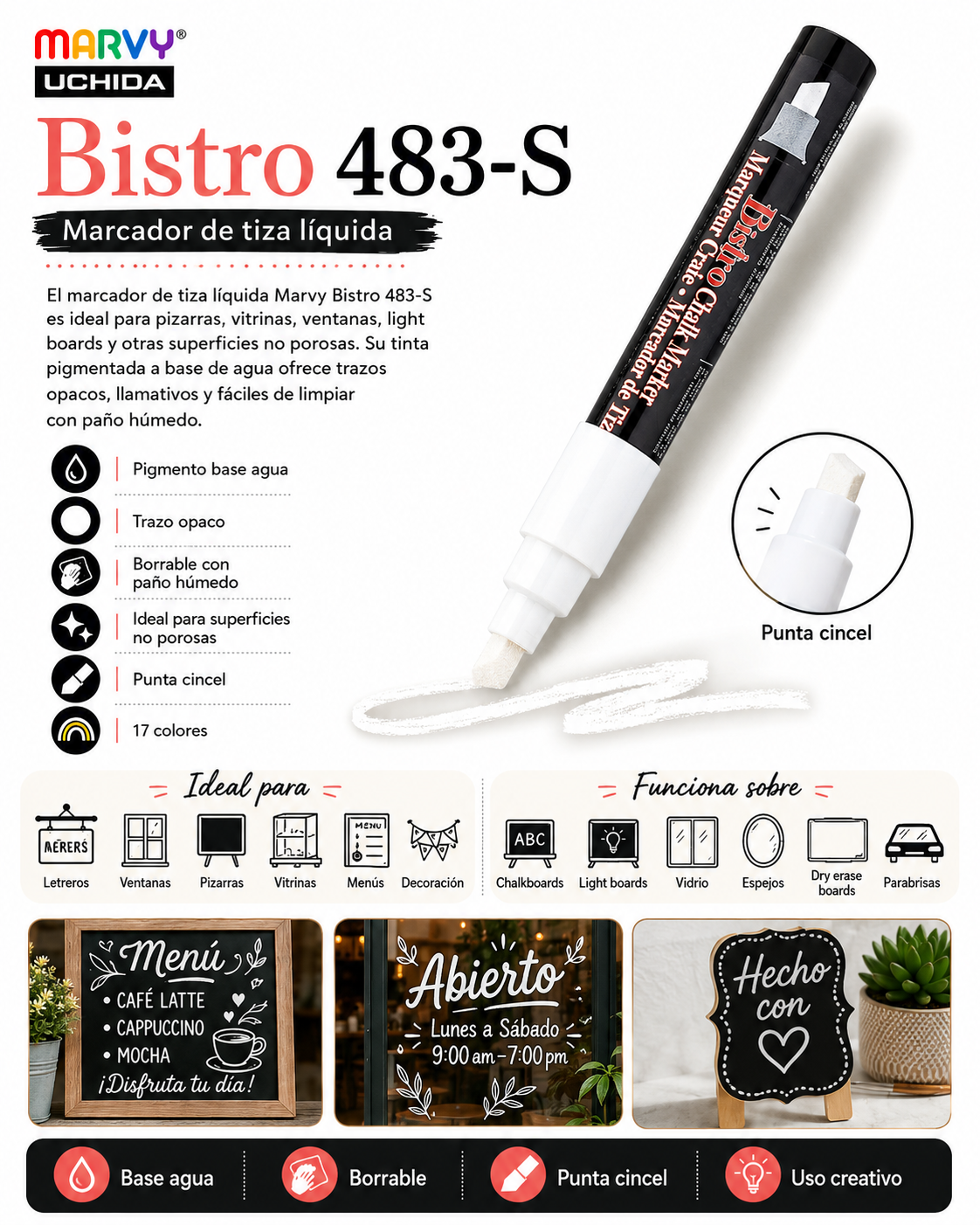 Marcador Tiza 483 Bisel Blanco