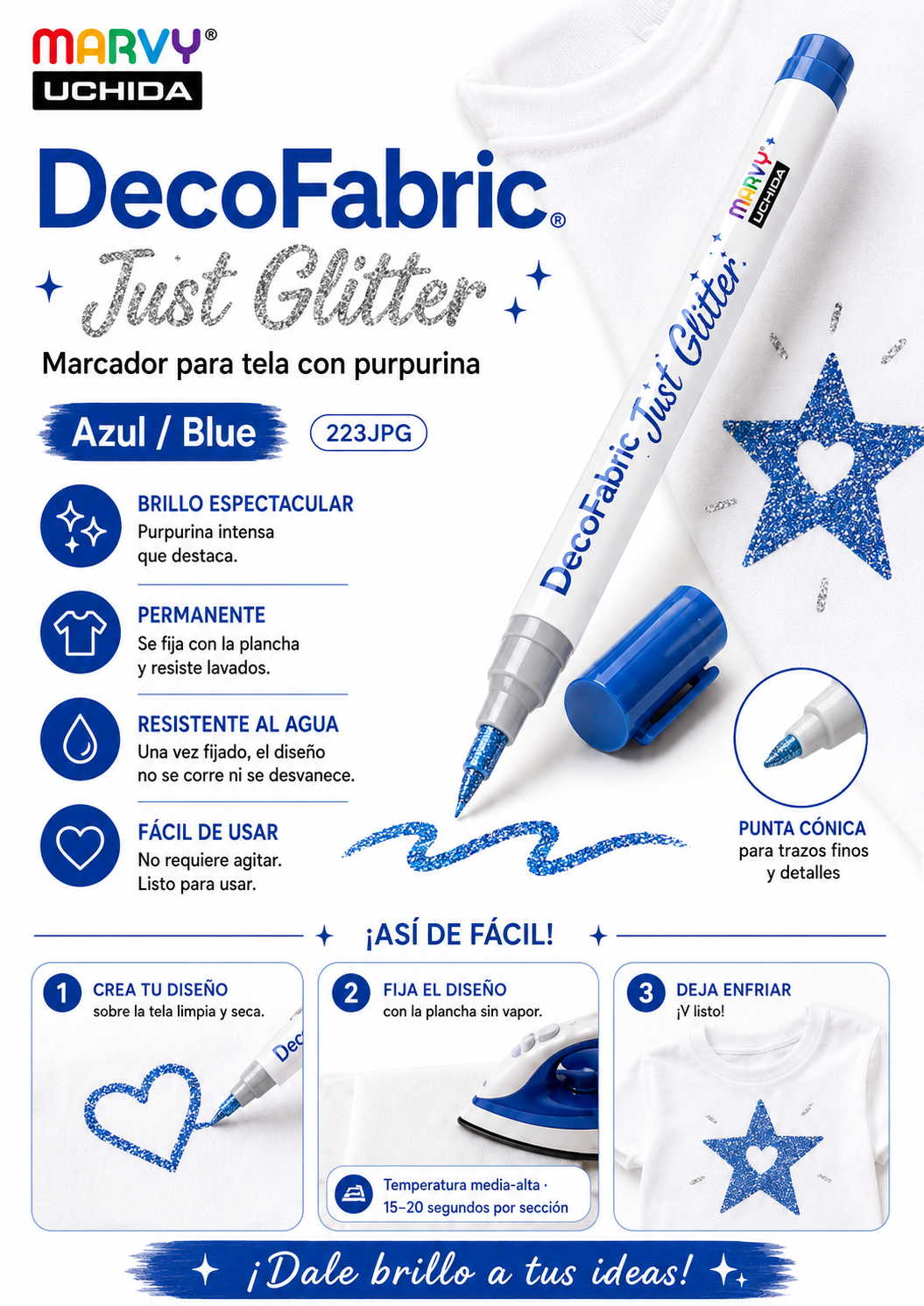 Marcador Tela Glitter Azul