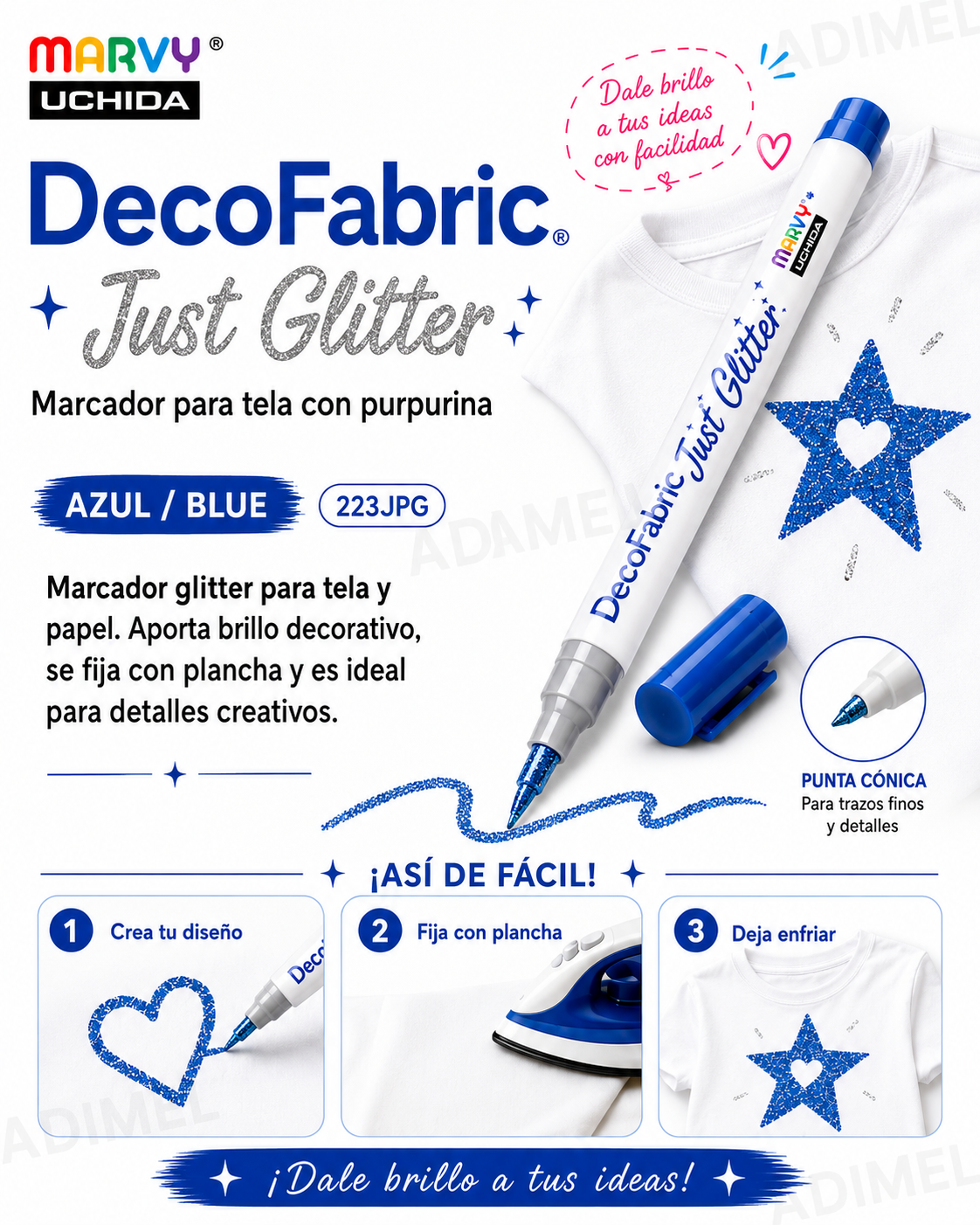 Marcador Tela Glitter Azul